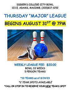 Thursday Major League begins August 31 @ 7pm